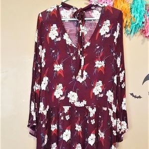 Lush Burgundy/Maroon Floral Print Tunic Top M/L